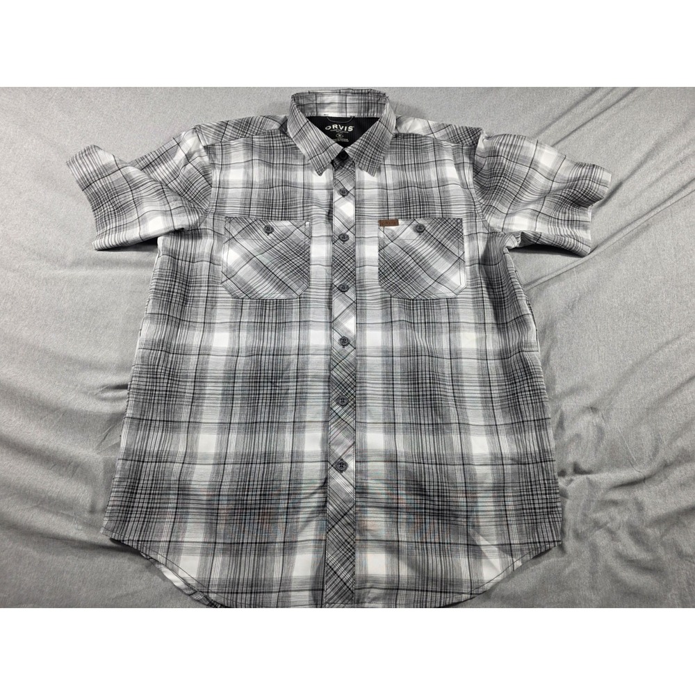 Orvis Performance Shirt Men Medium Black Grey Plaid Classic Collection S/S